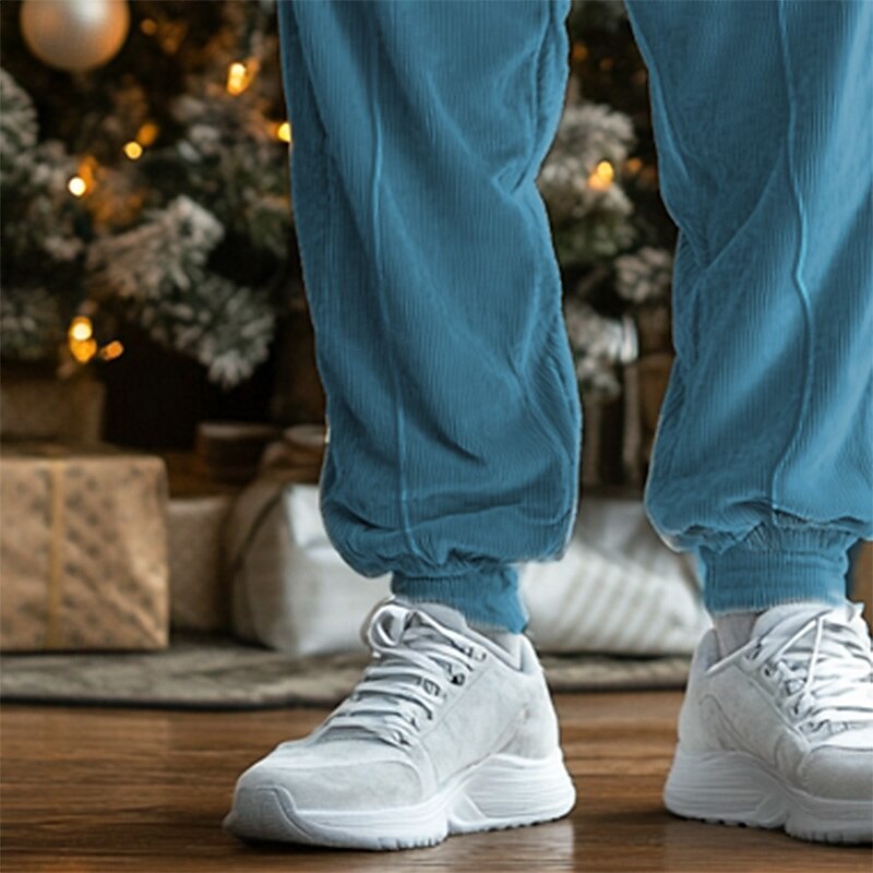 Men's Sweatpants Joggers Corduroy Pants Trousers Drawstring Elastic Waist Elastic Cuff Plain Comfort Breathable Casual Daily Holiday Sports Fashion Black Blue 2025 - $23.99 –P6