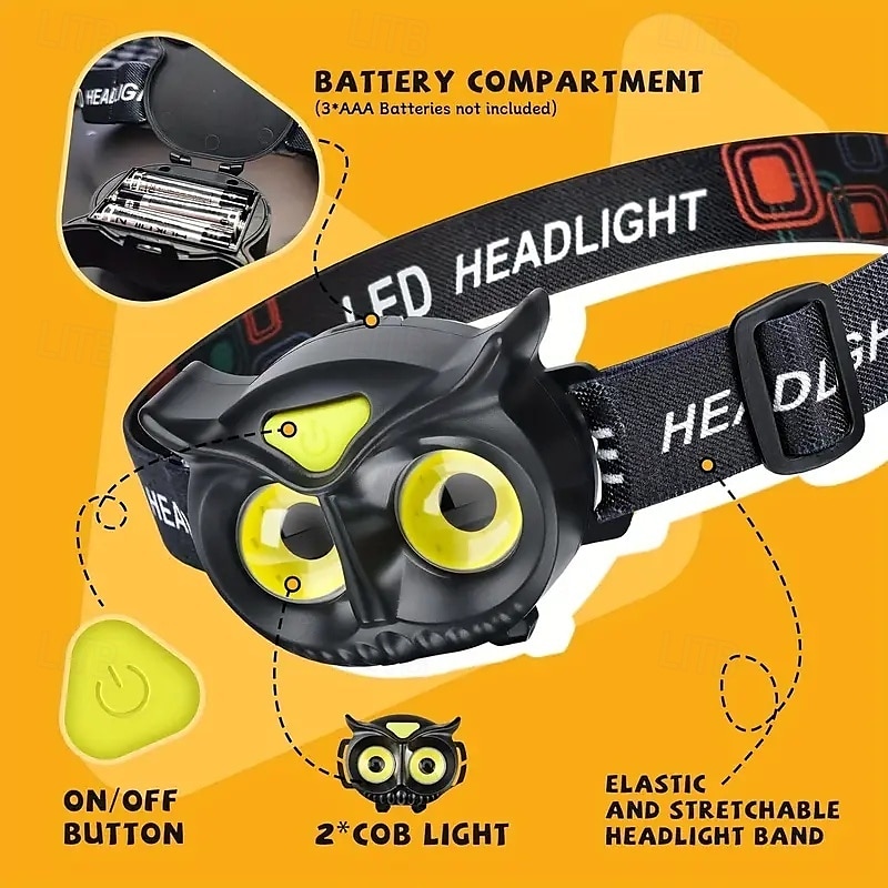 Owl Headlight Strong LED Mini Portable Induction Headlight AAA Battery for Outdoor Camping & Fishing, with COB Warning Light 2025 - $13.49 –P8