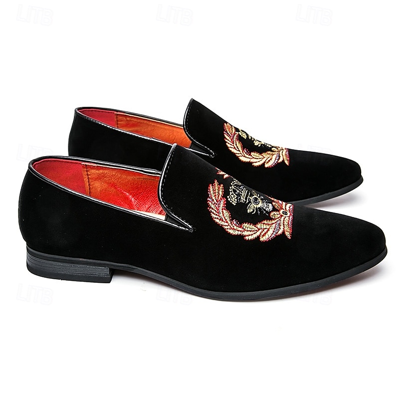 pánské černé sametové vyšívané mokasíny s královským designem koruny – luxusní slip-on společenské boty na formální události a večírky 2025 - $54.99 –P6