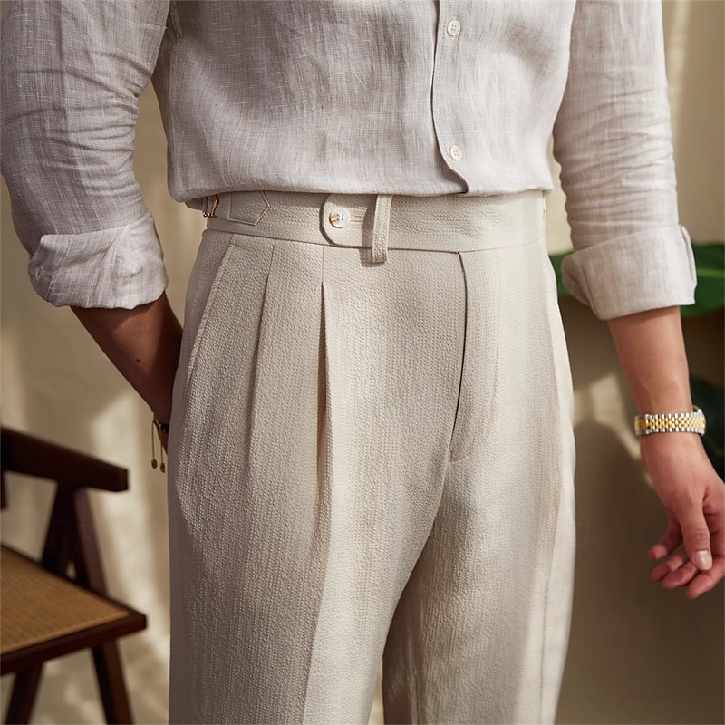 Herre Eksamen Dressbukser Napoli bukser Bukser kinesisk Knapper Lomme Helfarge Komfort Formell Fest Arbeid Mote Klassisk Stil Svart Mørkeblå Mikroelastisk 2026 - $29.99 –P6