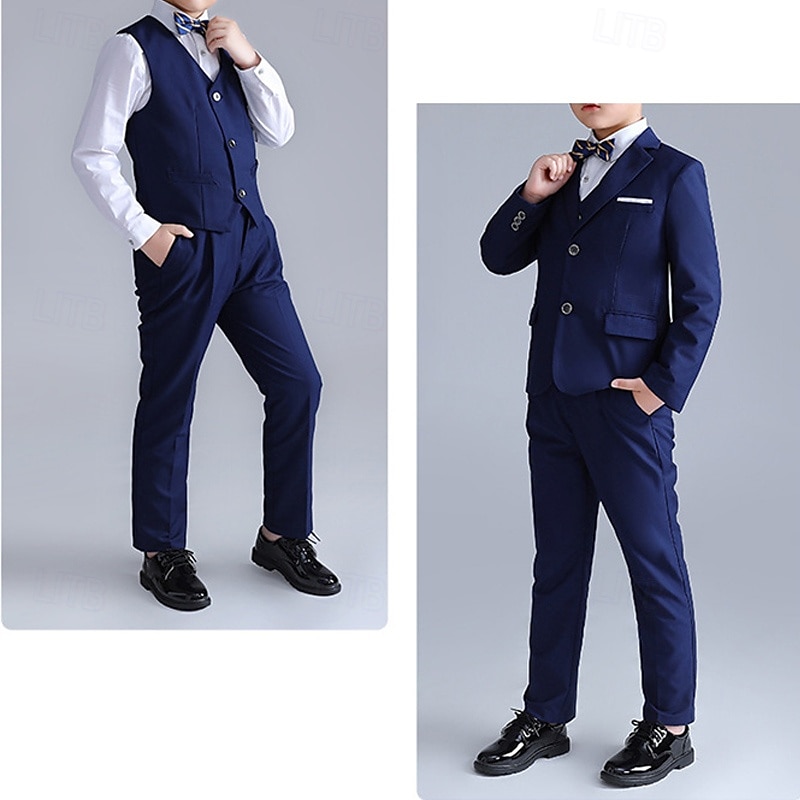 4 delar Ringbärarkostym Pojkar Barn Kostym Formell kostym Kavaj & väst & byxor & slips Formell Fest Alla hjärtans dag Mode Häftig Ensfärgat Ficka Svart Marinblå Polyester 2025 - $65.99 –P8
