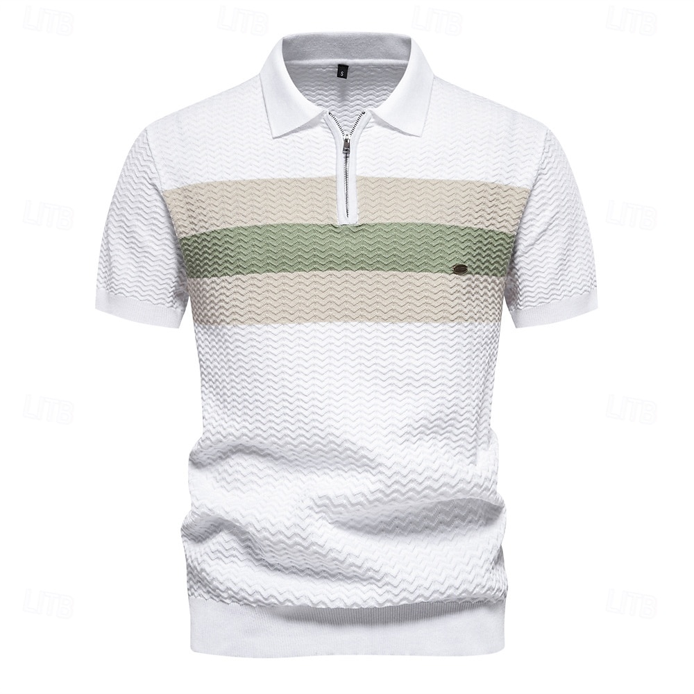 Per uomo Polo con zip Lavoro Affari Collo ripiegato Manica Corta Blocco di colori Cerniera Estate Primavera Autunno Bianco perla Nero Blu marino Polo con zip del 2025 a $27.99 –P1