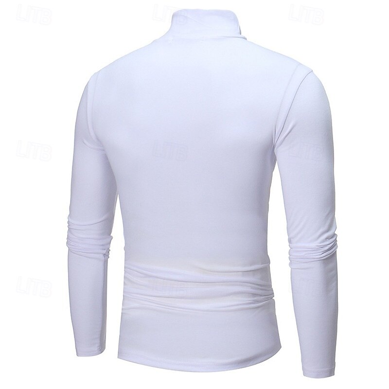 Voor heren T-shirt Coltrui Shirt met lange mouwen Lange mouw Opstaand Herfst winter Effen Lichtgewicht Klassiek Casual Klassiek Buiten Casual Sport Zwart Wit Grijs Top T-shirt voor mannen 2025 - $12.99 –P9