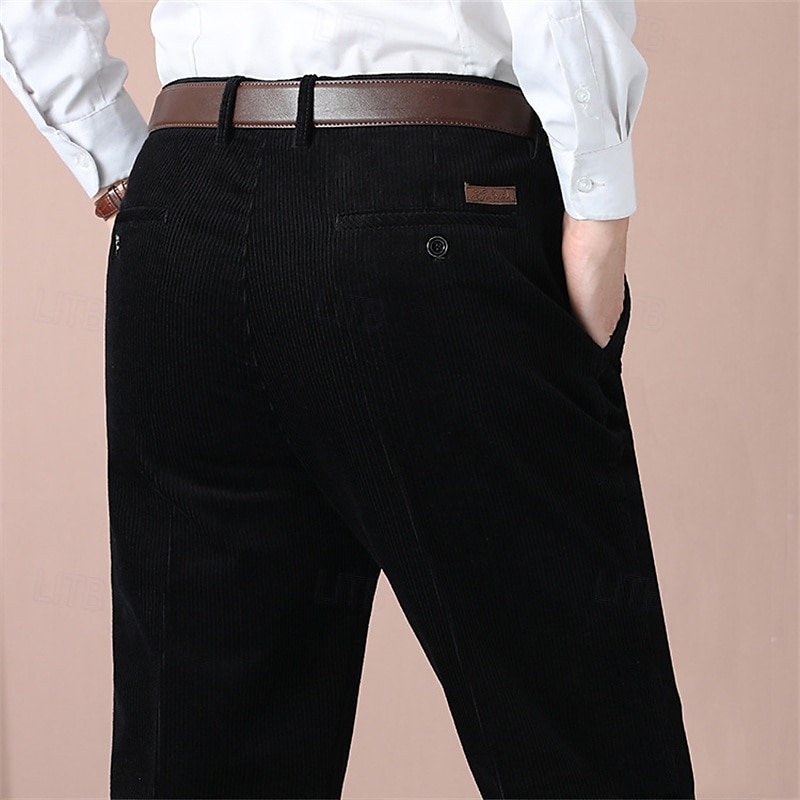 Men's Dress Pants Corduroy Pants Trousers Chinos Buttons Pocket Straight Leg Plain Comfort Formal Party Work Fashion Classic Style Dark Khaki Light Khaki Micro-elastic 2025 - $42.99 –P10