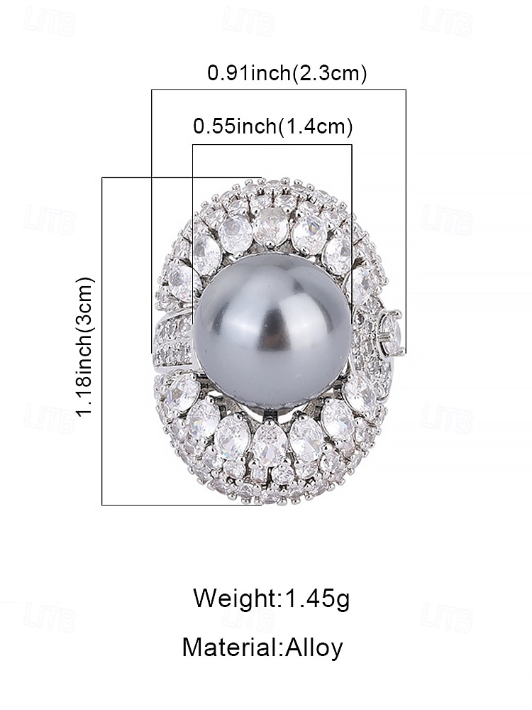 Women's Luxury Silver-Plated Statement Ring with Large Pearl Center and Crystal Accents – Perfect for Weddings and Special Occasions 2025 - $24.99 –P6