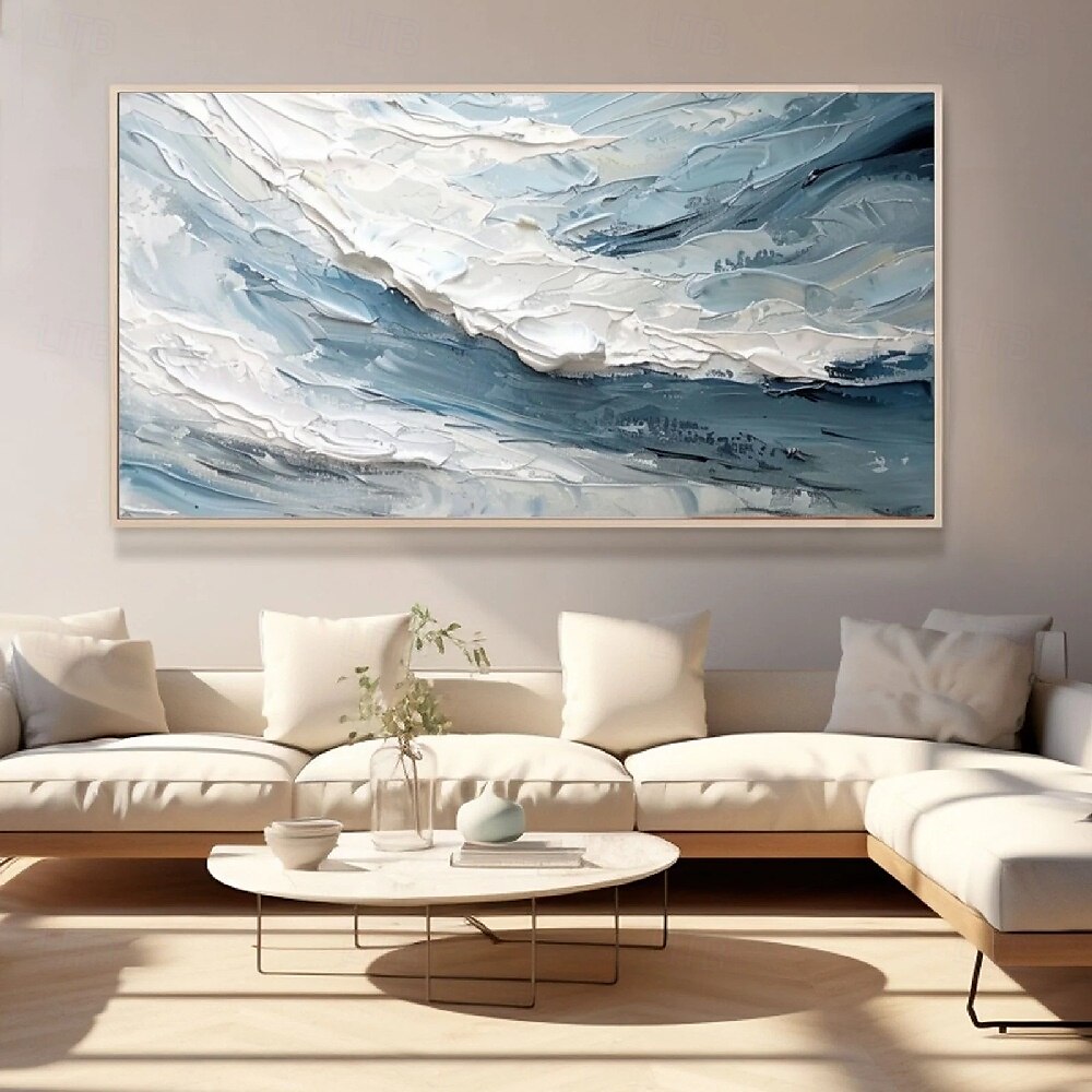 handgemachtes 3D-Ozean-Ölgemälde, handgemachte Wandkunst, blaues riesiges Wellen-Ölgemälde auf Leinwand, handgemaltes Meereswellen-strukturiertes 3D-abstraktes Gemälde, Strandlandschaft, Himmel, 2025 - $66.99 –P1