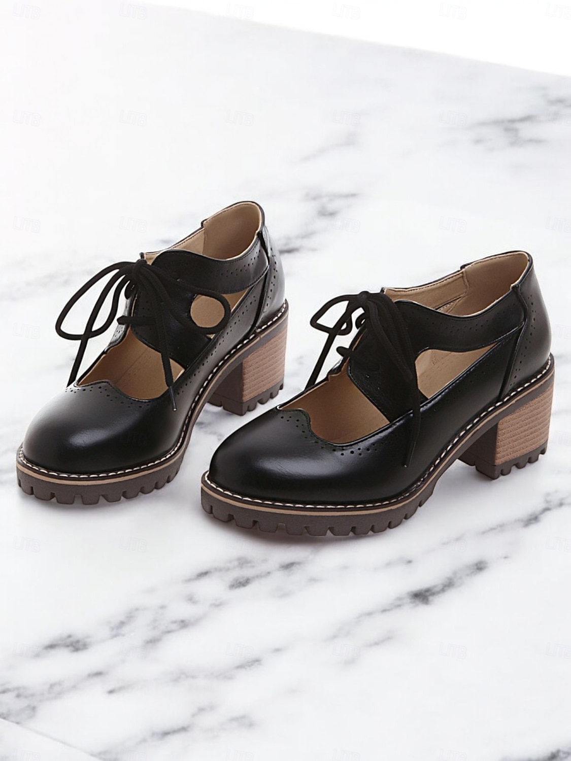 kremowe, sznurowane, damskie buty typu oxford z wycięciami i grubą podeszwą – obuwie casualowe vintage do noszenia na co dzień 2025 - $59.99 –P6