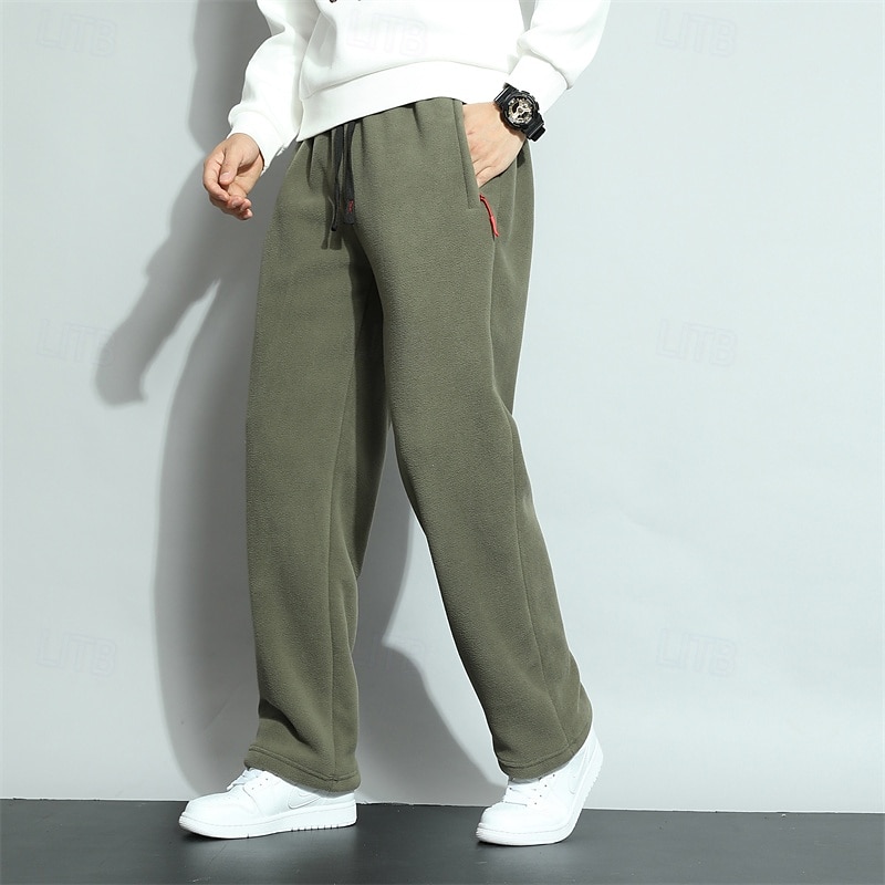 Men's Sherpa Athletic Pants Trousers Straight Leg Sweatpants Pocket Drawstring Elastic Waist Plain Comfort Warm Sports Outdoor Daily Fashion Casual ArmyGreen Black Micro-elastic 2026 - $25.99 –P11