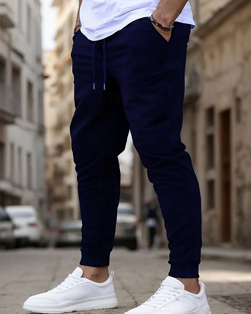Pánské Atletické kalhoty Tepláky Běžec Kalhoty Kapsy Šňůrky Elastický pas Bez vzoru Pohodlné Outdoorové sporty Denní Módní Na běžné nošení Černá Námořnická modř Lehce elastické 2025 - $12.99 –P5