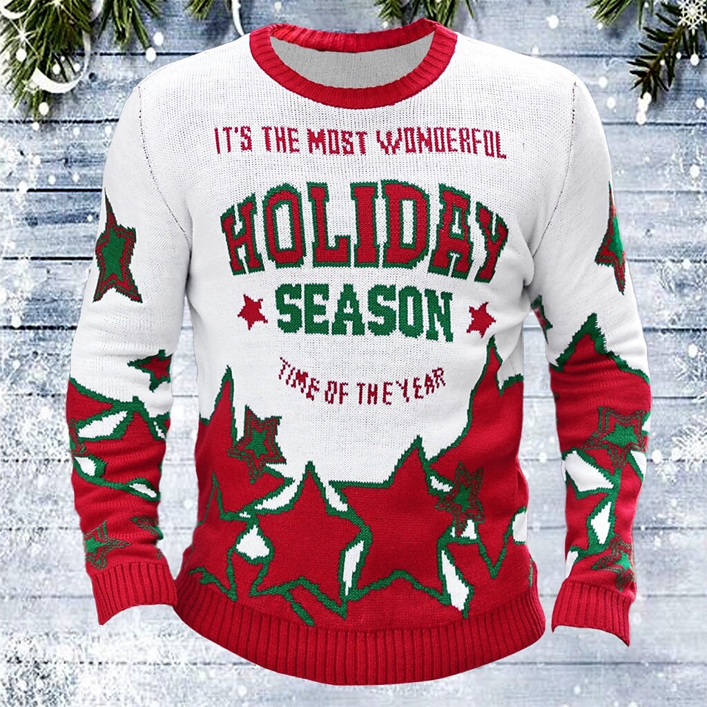 Herren Jacquard-Pullover Hässlicher Weihnachtspullover Pullover Lässiger Pullover Weihnachtspullover Stricken Rundhalsausschnitt Monogramm Stern Rundhalsausschnitt Weihnachten Strickware Party 2025 - $34.99 –P1