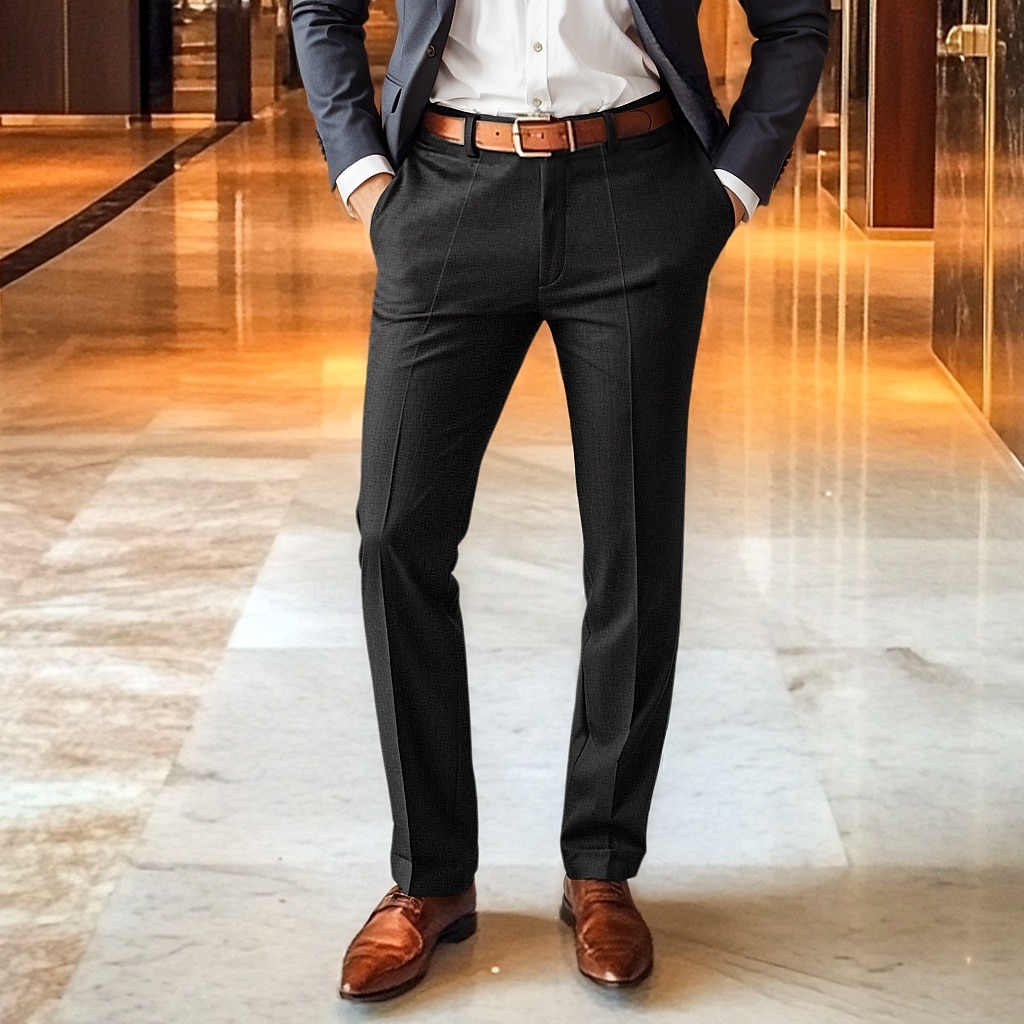 Men's Dress Pants Trousers Slacks Suit Pants Pocket Plain Comfort Breathable Wedding Outdoor Daily Fashion Casual Black Khaki 2025 - $21.99 –P7
