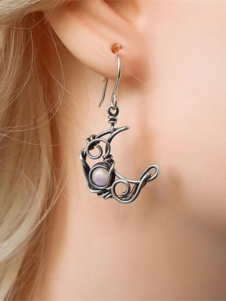 Vintage Sun and Moon Dangle Earrings - Silver-Tone Celestial Jewelry with Pearl and Crystal Accents for Women, Perfect for Boho and Casual Looks 2025 - $10.44 –P2