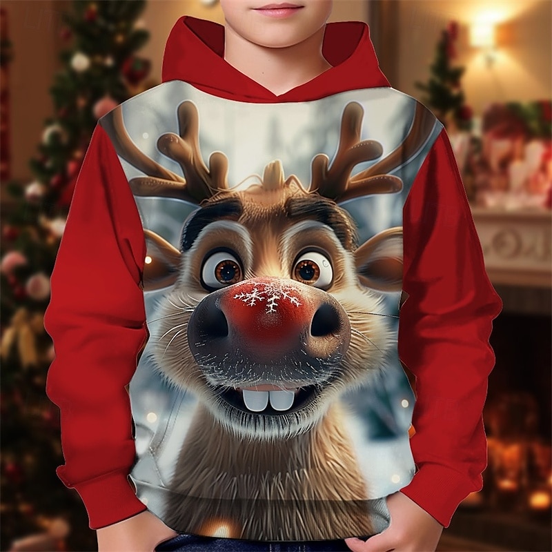 Pojkar 3D Grafisk Hjort Huvtröja med jultema Huvtröja Långärmad Vår Höst Mode Streetwear Barn 4-12 år Huva Utomhus Ledigt Dagligen Normal 2025 - $18.99 –P1