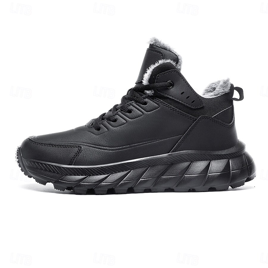 Botas de nieve de invierno negras para hombre: botas de senderismo impermeables, forradas con piel, con cordones y suela antideslizante para climas fríos 2025 - $46.99 –P1