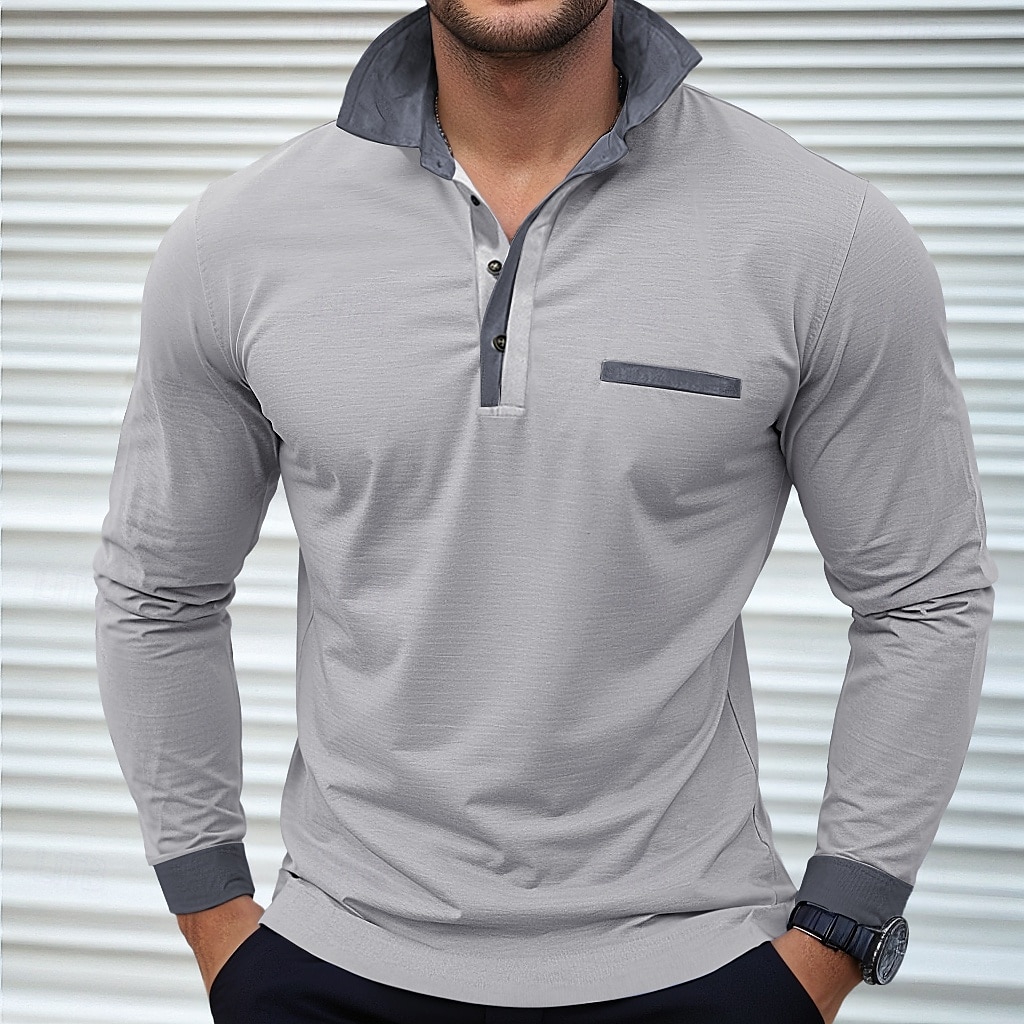 Herren Poloshirts Golf Poloshirts Strasse Geschäft Kargen Klassisch Langarm Modisch Basic Patchwork Tasche Farbblock Herbst Winter Jahreszeiten Regular Fit Hellblau Babyblau Schwarz Weiß Burgunderrot 2025 - $26.99 –P8