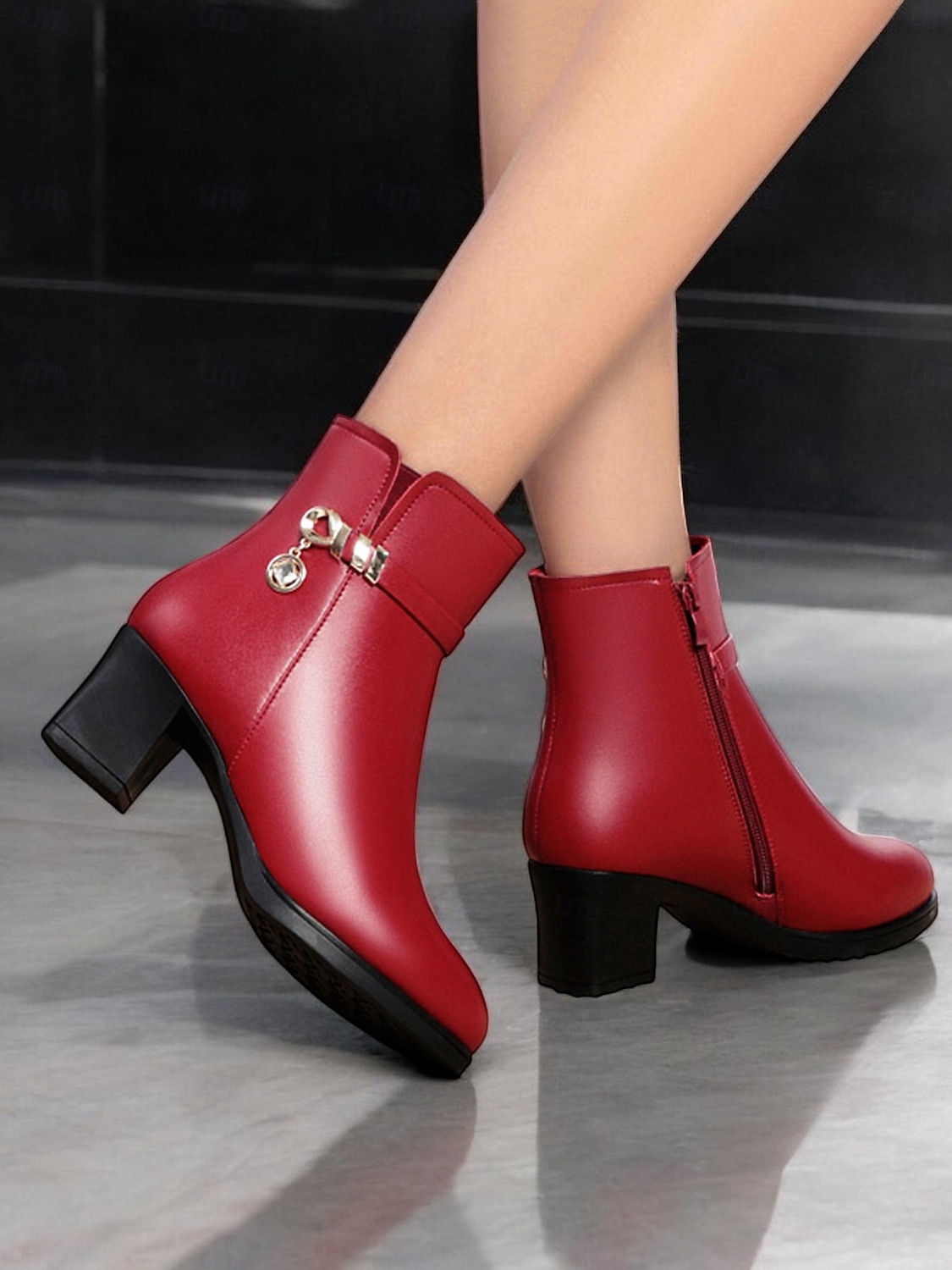 botins femininos pretos - couro sintético com forro de pelúcia, zíper lateral e salto bloco para moda de inverno e uso casual de 2025 por $42.99 –P2