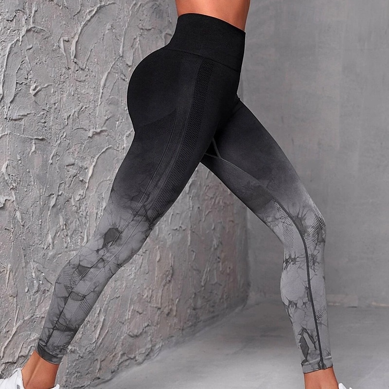 Pantalon de yoga Leggings de yoga Femmes Yoga Entraînement en salle Pilates Collants Taille haute Teinture par nouage Automne Des sports Tenues de Sport Élastique Mince Noir Blanche de 2025 ? $16.49 –P9