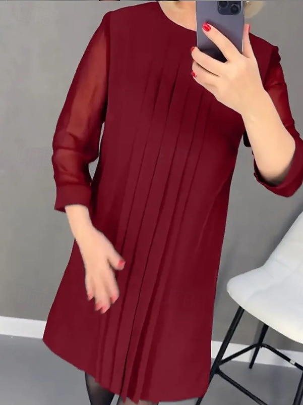 Damen Vintage-Kleid Minikleid Patchwork Gerafft Elegant Ausgefallene Rundhalsausschnitt Langarm Schwarz Rote Grün Farbe 2025 - $41.99 –P1