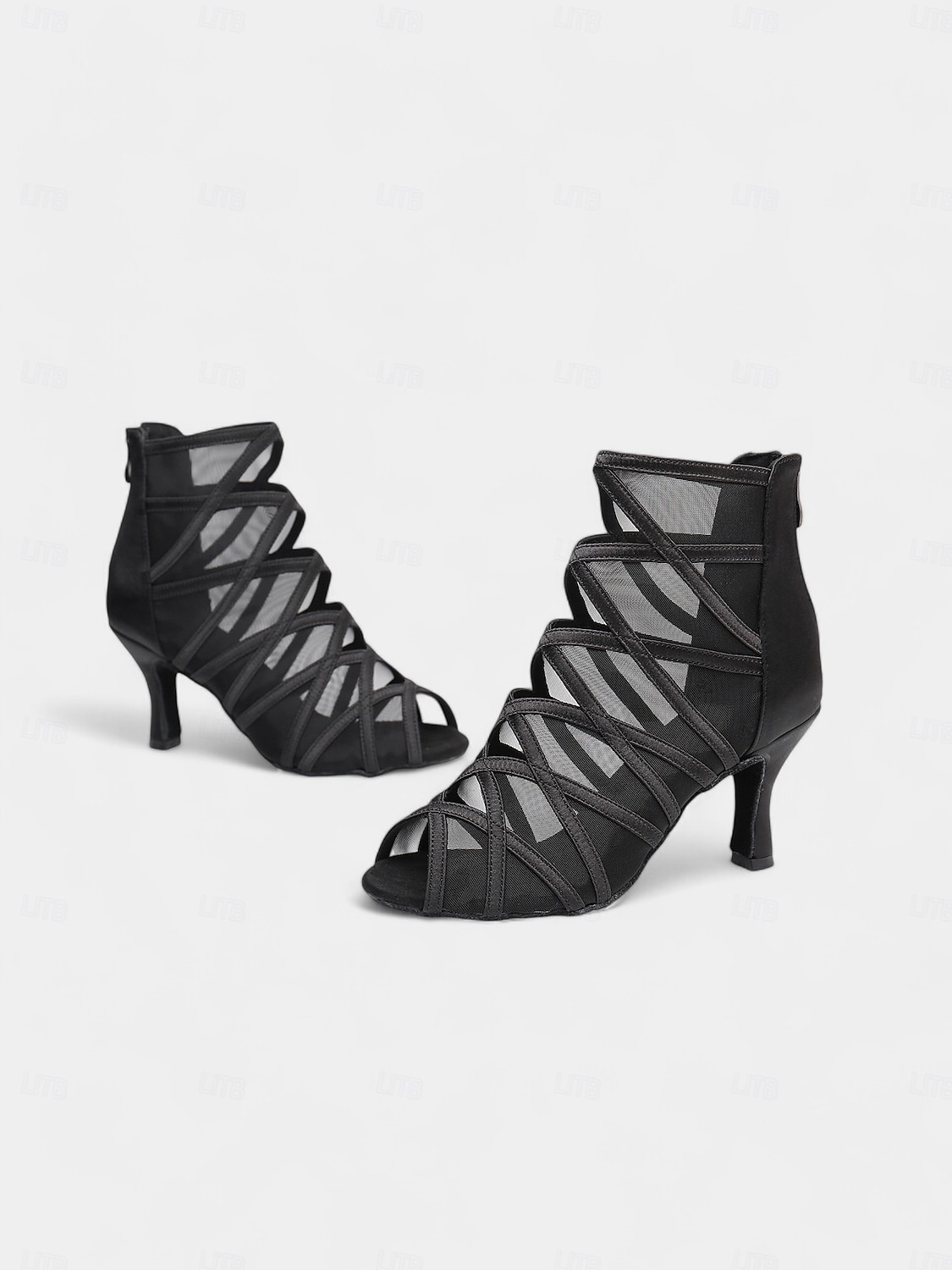 Women's Black Mesh Strappy Latin Dance Shoes with Soft Suede Sole, Back Zipper and Open-Toe Design - Elegant High Heels for Salsa, Tango, and Ballroom 2025 - $59.99 –P6