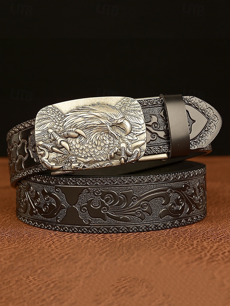 Men's Vintage Leather Belt with Eagle Embossed Buckle – Western Style Adjustable Belt for Casual and Formal Wear 2025 - $26.99 –P9