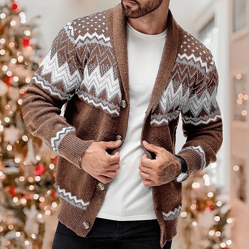 Herren Hässlicher Weihnachtspullover Kleid Pullover Strickjacke Strickpullover Gerippt Stricken Standard Knopf hoch Geometrisch Schalrevers Modisch Klassisch Freizeitskleidung Verabredung Bekleidung 2025 - $42.99 –P4