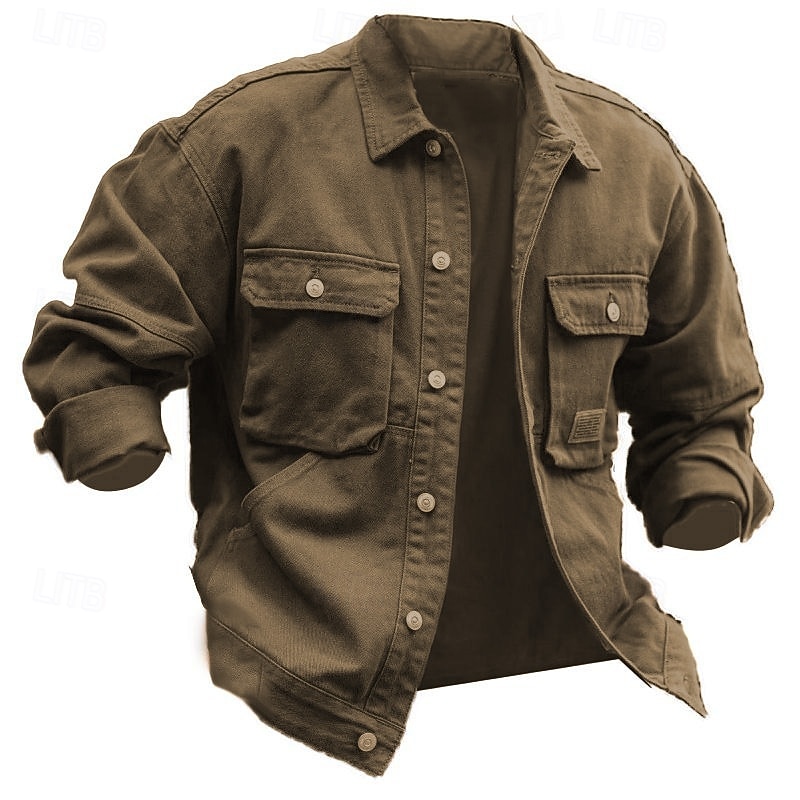 Herren Leichte Jacke Hemdjacke Freizeitjacke Jacke Formal Heim Tasche Frühling Herbst Winter Feste Farbe Vintage Modisch Umlegekragen Standard Schwarz Braun Grün Khaki Jacken 2025 - $34.99 –P6