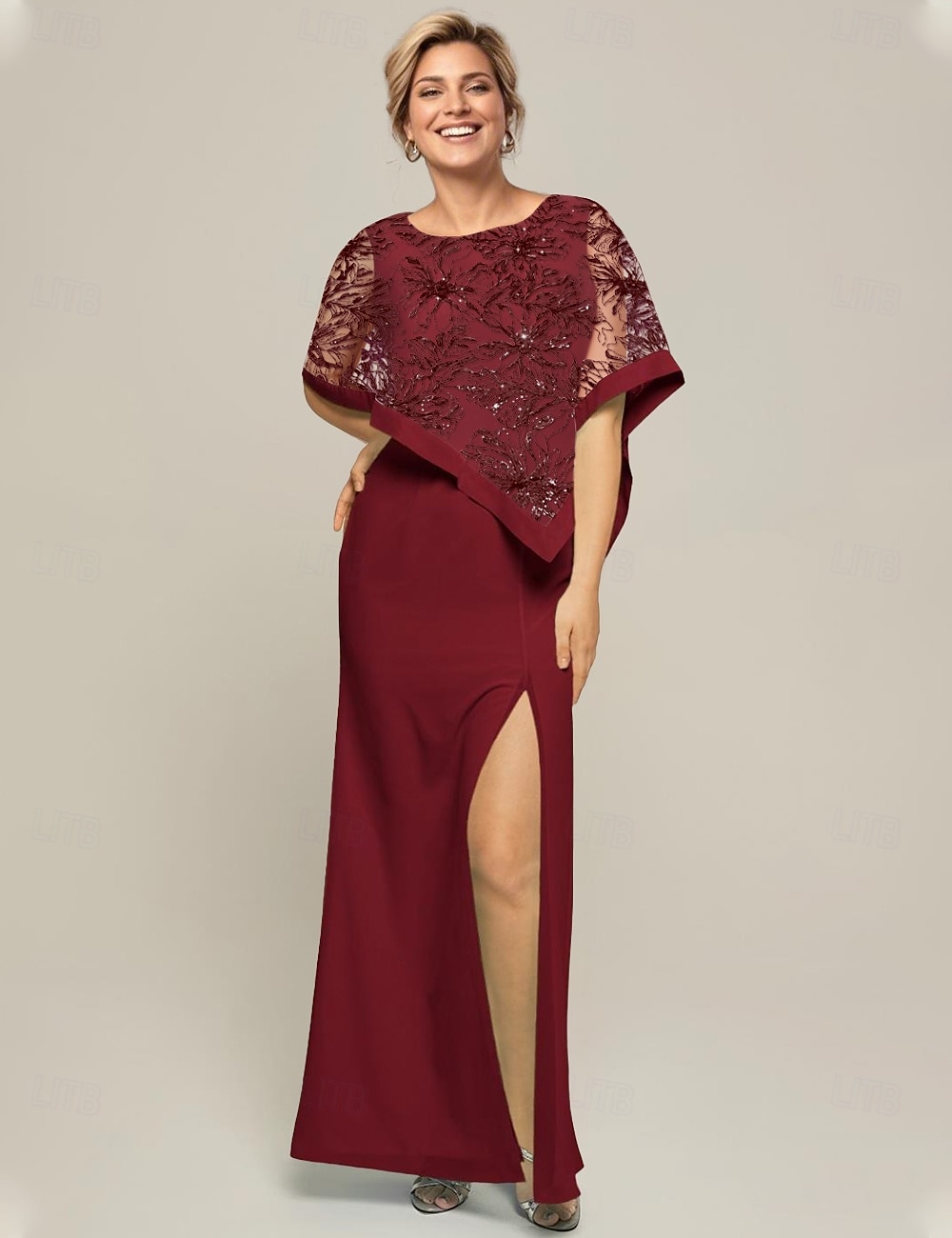 Meerjungfrau / Trompete Mutter der Braut Kleid elegant funkeln&amp;Glanz Juwel Hals Sweep / Pinsel Schleppe Chiffon Pailletten lange Ärmel mit Pailletten 2025 2025 - $156.99 –P1