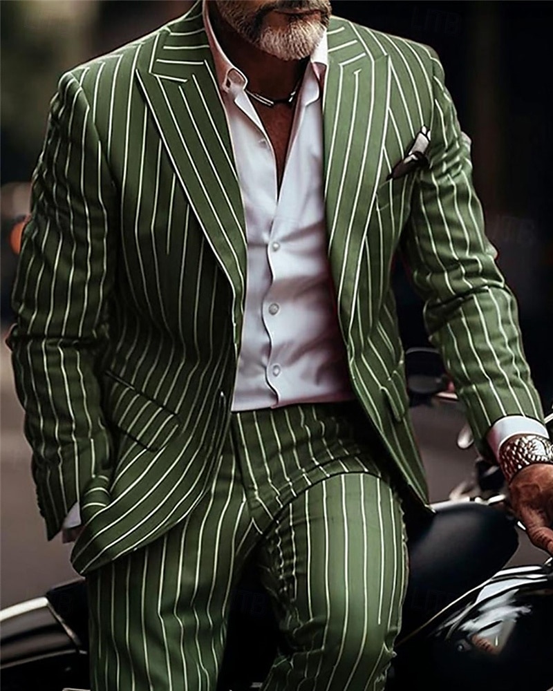 Herre drakter Blazer Virksomhet Cocktailfest Bryllupsfest Mote Fritid Vår & Vinter Polyester Stribe Knapper Lomme Bekvem Enkeltkneppet Blazer Rød Blå Grønn 2025 - $88.99 –P3