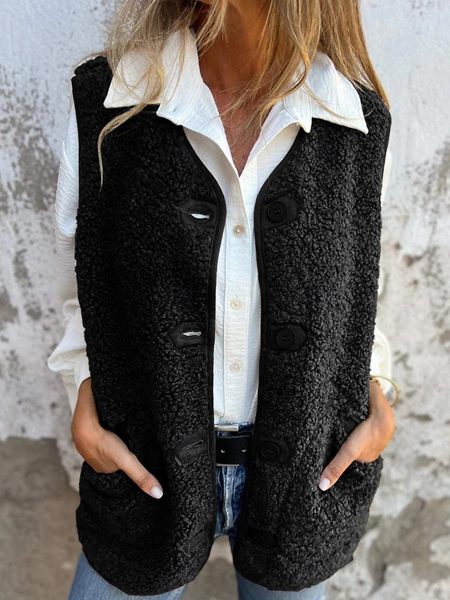 Dames Vest Buiten Straat Dagelijks Herfst Winter Normaal jas Normale pasvorm Houd Warm Ademend Hedendaags Stijlvol Jacks Mouwloos Effen Kleur Met zakken Zwart Rood Koffie 2025 - $32.99 –P4