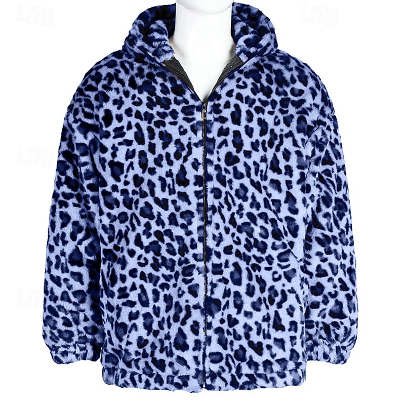 Herren Winterjacke Fleecejacke Mantel aus Kunstpelz Täglich Urlaub warm Tasche Vlies Herbst Winter Leopard-Druck Modisch Strassenmode Mit Kapuze Standard Gelb Blau Grün Jacken 2026 - $57.99 –P11