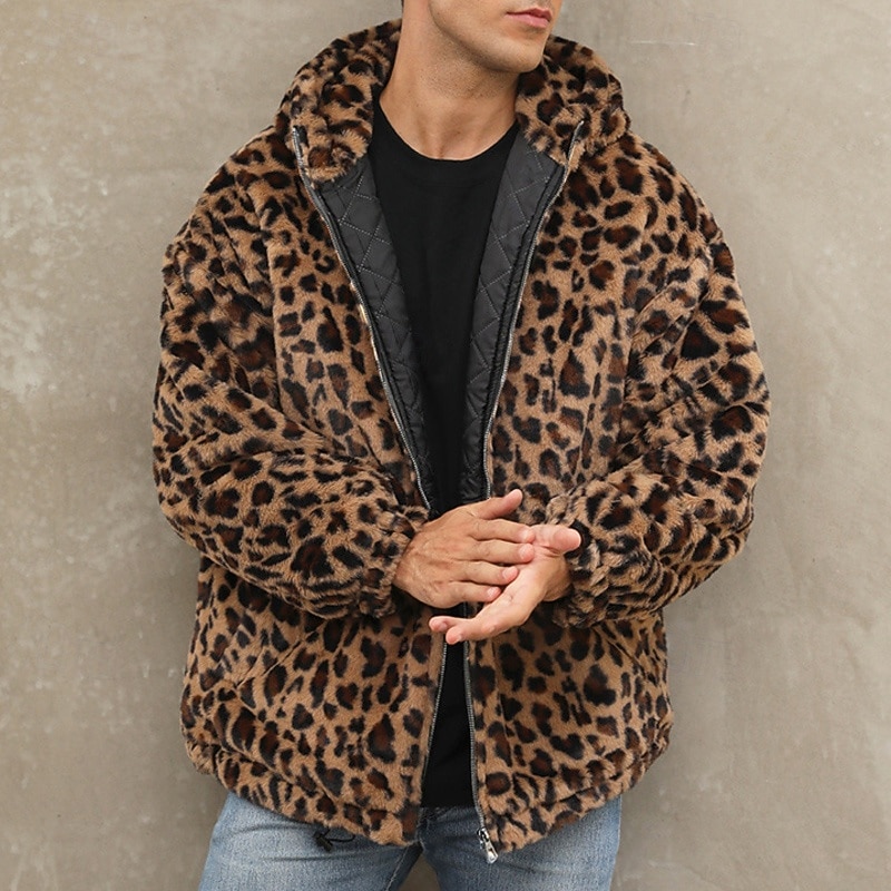 Herren Winterjacke Fleecejacke Mantel aus Kunstpelz Täglich Urlaub warm Tasche Vlies Herbst Winter Leopard-Druck Modisch Strassenmode Mit Kapuze Standard Gelb Blau Grün Jacken 2026 - $57.99 –P3