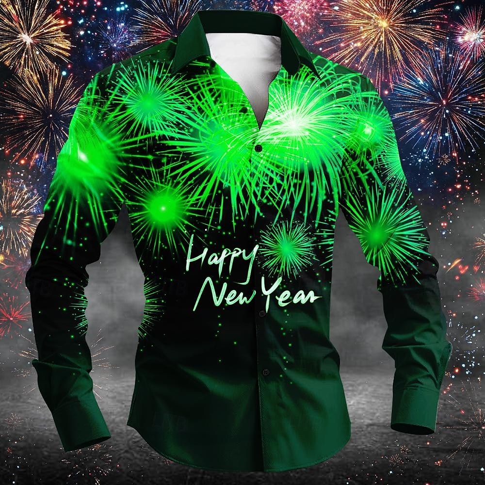 Nouvel an Homme Lettre et chiffre Chemise manche longue Décontractées Soirée du quotidien Printemps Automne Hiver Col rabattu Poche Rouge Bleu Violet Vert de 2025 ? $24.99 –P5