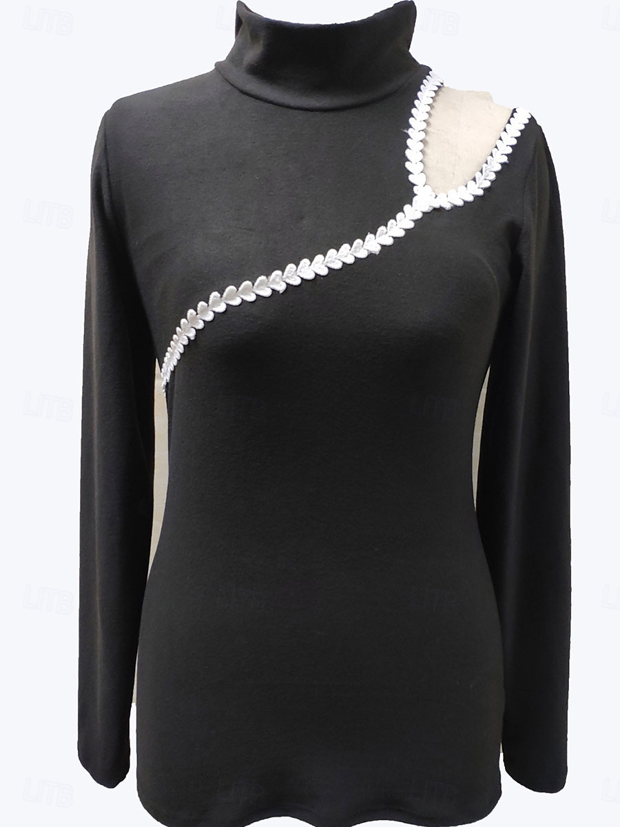 Sudadera de mujer moda casual lisa fiesta casual salir cuello alto patchwork manga larga negro otoño invierno 2025 - AU $50.49 –P4