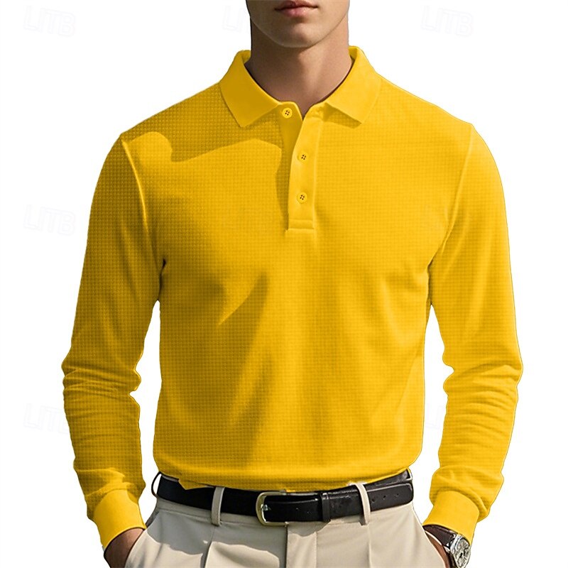 Men's Corduroy Shirt Golf Shirt Work Casual Lapel Long Sleeve Basic Modern Solid Color Buttons Spring &  Fall Regular Fit Wine Black White Yellow Sky Blue Light Grey Corduroy Shirt 2025 - $18.99 –P14