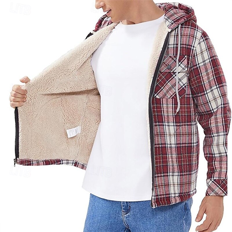 Pánské Mikina na zip Mikina s kapucí na zip Fleecová bunda Černá Rubínově červená Světle modrá Kapuce Pléd Zapni Kapsy Sporty a outdoor Denní Dovolená Polyester Šik ven Základní Na běžné nošení 2025 - $48.99 –P7