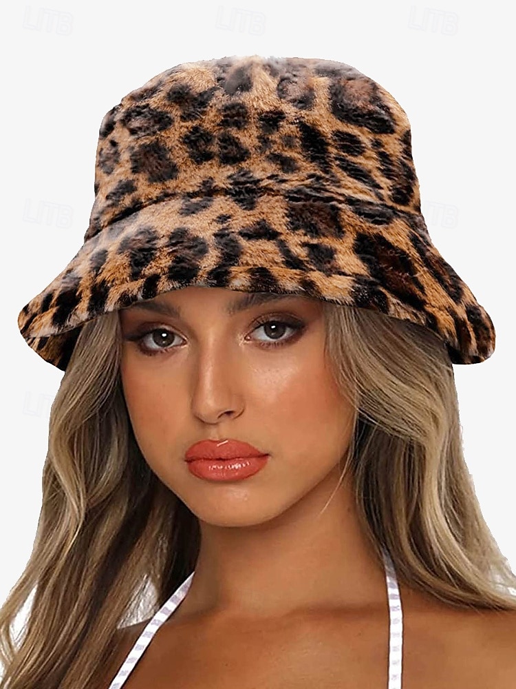 Cappello da pescatore in pelliccia sintetica con stampa leopardata per donna: elegante accessorio invernale per look casual e alla moda del 2025 a $11.99 –P1