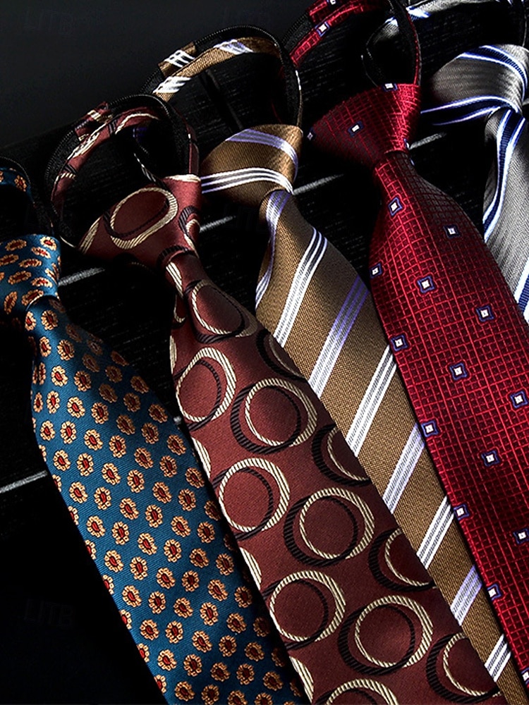 gravatas clássicas masculinas de seda sintética com zíper – conjunto de gravatas com padrões variados para trajes formais e de negócios de 2025 por $11.99 –P4