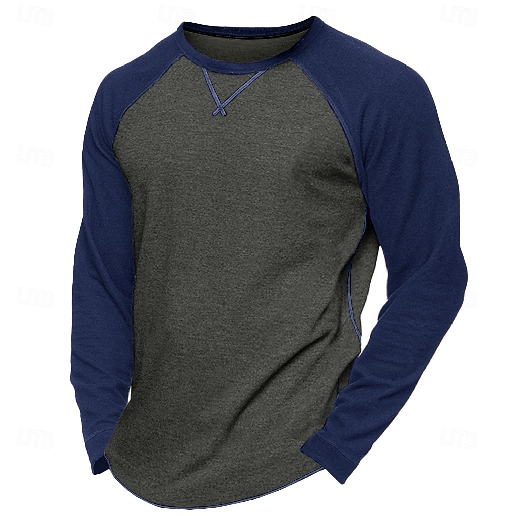 Men's 60% Cotton Raglan Sleeve Sweatshirt Tee Top Long Sleeve Shirt Solid Color Crew Neck Outdoor Street Long Sleeve Color Block Clothing Apparel Daily Casual Street Style 2025 - $18.99 –P13