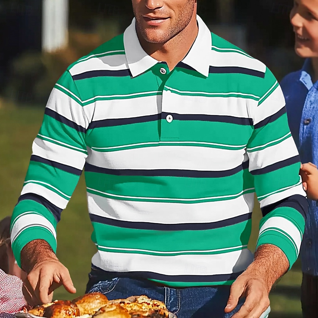 Per uomo Blocco di colori A righe Polo da Rugby Manica Lunga Magliette polo Bavero Classico Moda Stampa 3D Moderno Casuale Sportivo Righe Autunno Inverno Giallo Rosso Viola del 2025 a $28.99 –P6