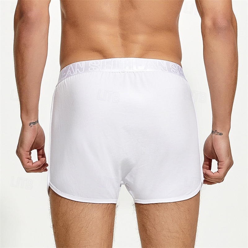 Men's 1 PCS Boxers Underwear Boxer Shorts Elastic Waist 50% Cotton Breathable Soft Comfortable Solid Color Mid Rise Black White 2025 - $11.49 –P4