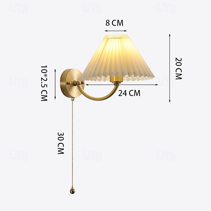 luminárias de parede interior moderno arandela de cobre arandela de cobre com interruptor de corrente abajur de parede de tecido plissado branco arandelas de leitura de cabeceira 85-265v de 2026 por $104.99 –P1