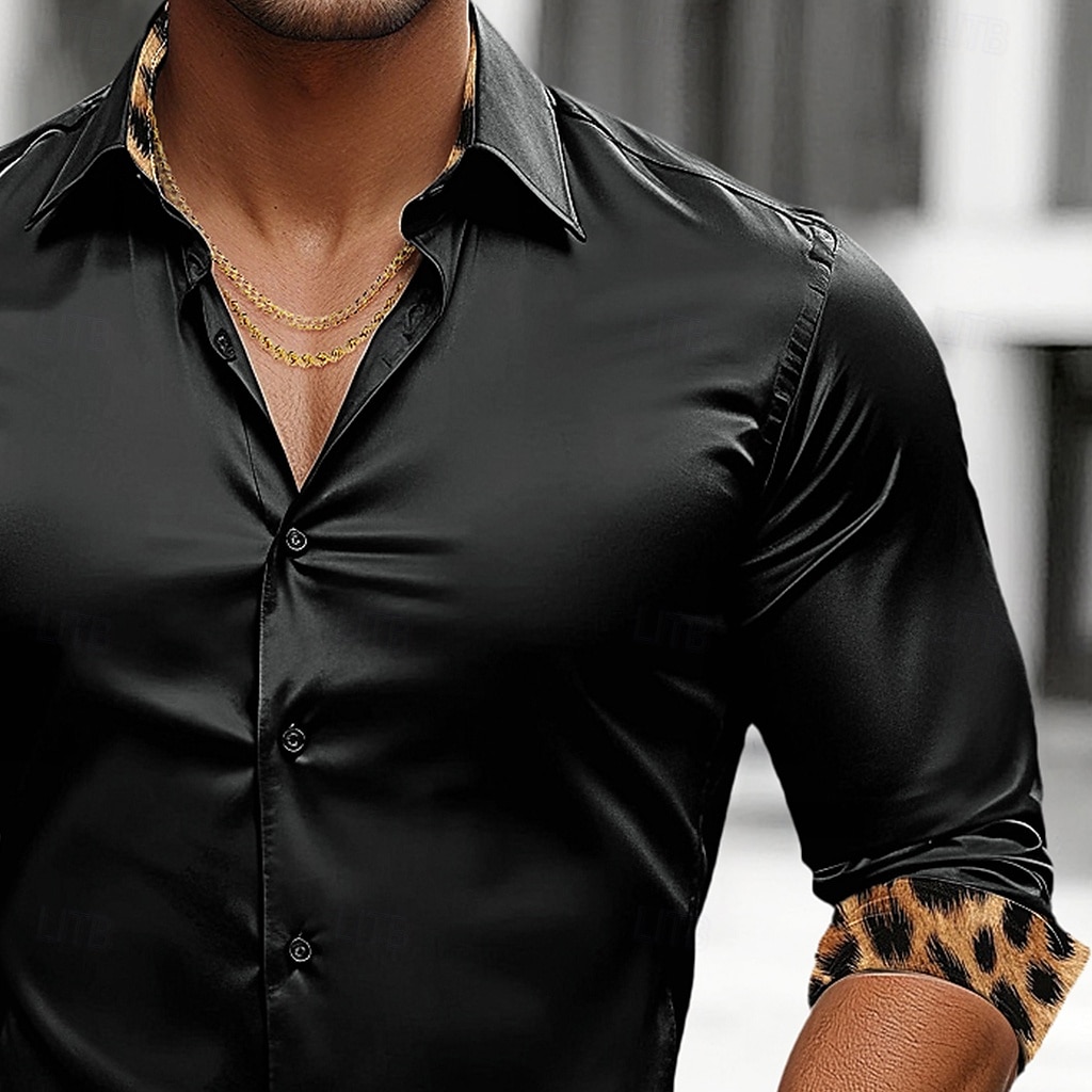 Homens Camisa Social Blusa de cetim Camisa casual camisa de botão Leopardo Casamento Férias Preto Branco Vinho Verde Manga Longa Lapela Primavera & Outono Roupa Patchwork de 2026 por $28.99 –P2