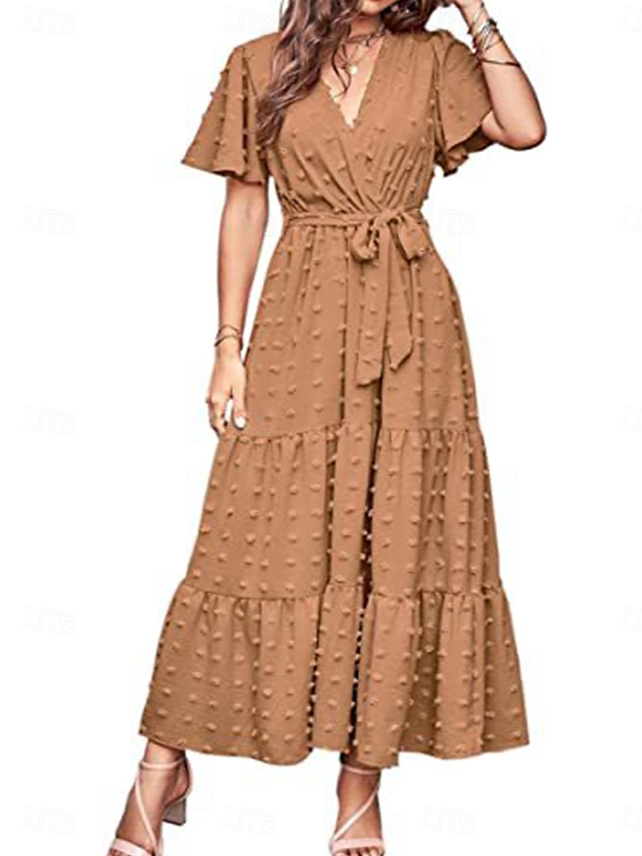 kvinners ensfarget slips foran v-hals lang kjole maxi kjole elegant bohemia fest daglig sommer 2025 - $51.99 –P7