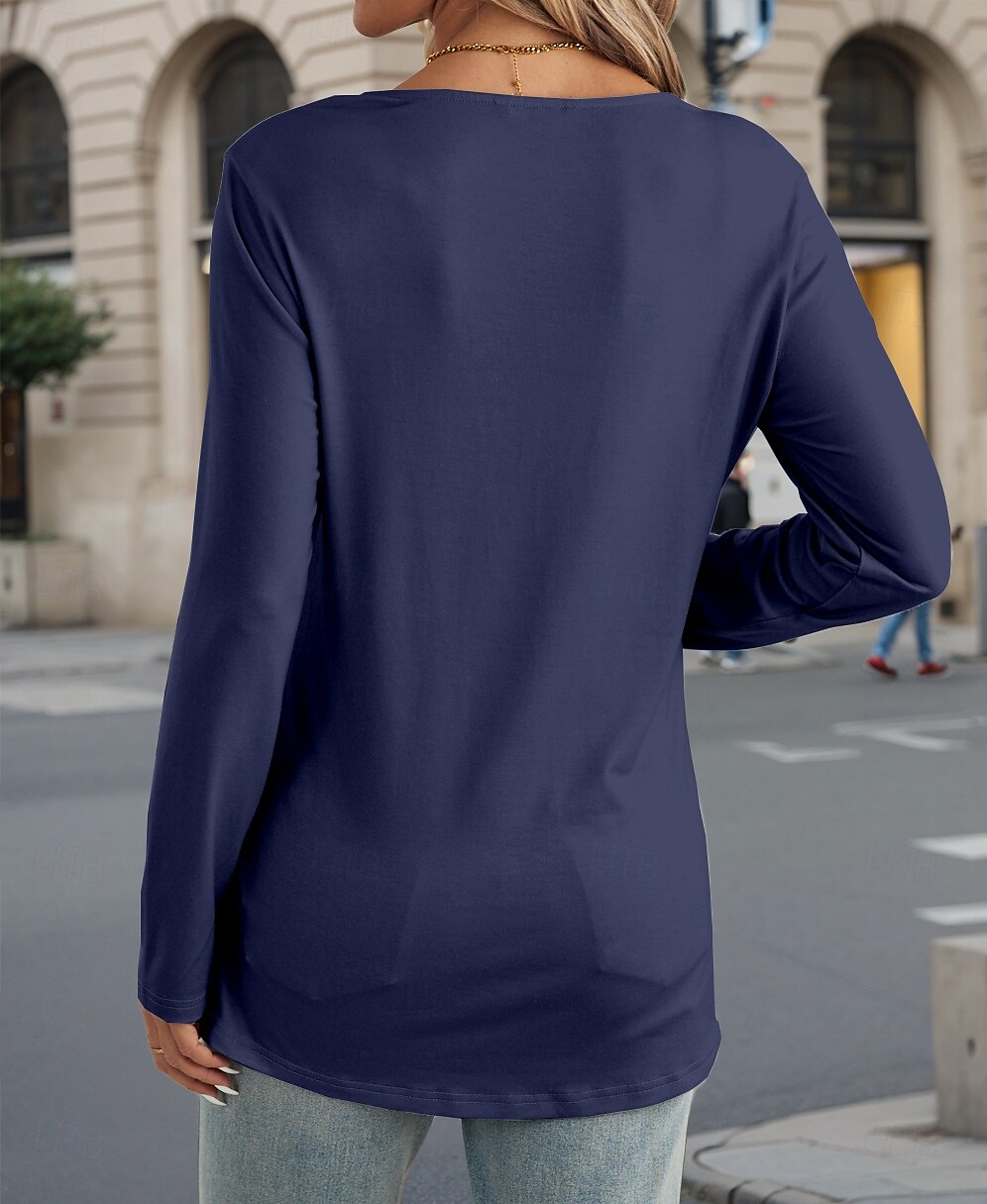 Dam T-shirt Bokstav Flash-chip Ledigt Långärmad V-hals Vanliga toppar Dagligen Utklippt Mönster Marinblå Höst Vinter 2025 - $22.99 –P2