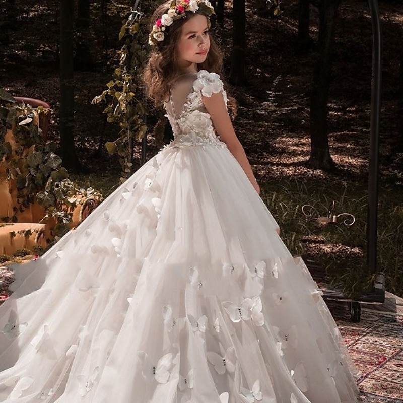 kinderkleidung Mädchen Blumenmädchen Kleid Kleid für die Erstkommunion Feste Farbe Ärmellos Langarm Leistung Hochzeit Party Gitter Prinzessin Süß Gitter Mitte der Wade Etuikleid Tüll-Kleid Sommer 2025 - $104.99 –P4