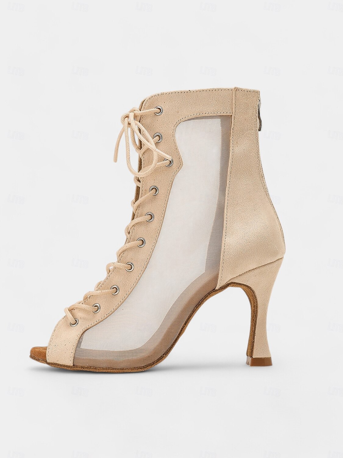 Women's Mesh Lace-Up Peep-Toe Heeled Latin Dance Shoes with Soft Suede Sole – Breathable Transparent Panel Design with Stiletto Heel, Ideal for Salsa, Tango, and Latin Dance 2025 - $59.99 –P5