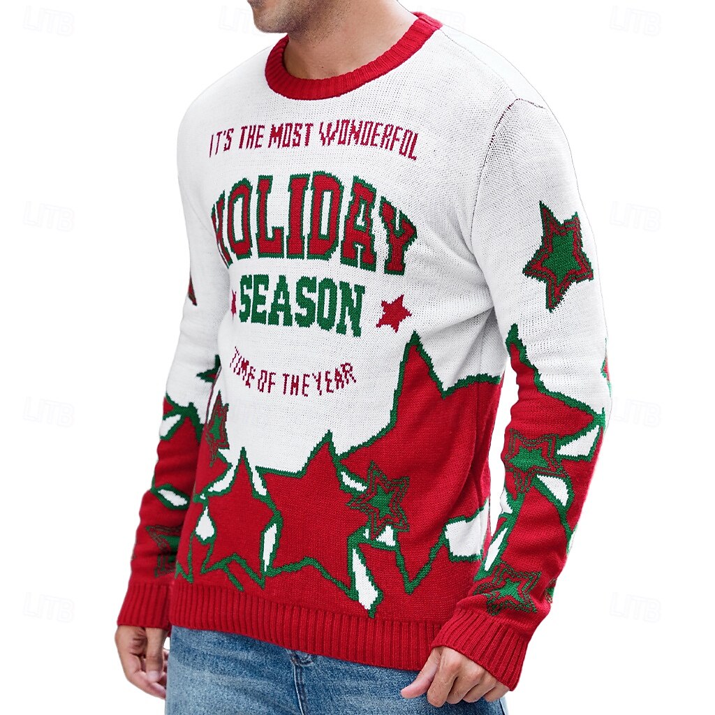 Herren Jacquard-Pullover Hässlicher Weihnachtspullover Pullover Lässiger Pullover Weihnachtspullover Stricken Rundhalsausschnitt Monogramm Stern Rundhalsausschnitt Weihnachten Strickware Party 2025 - $34.99 –P2