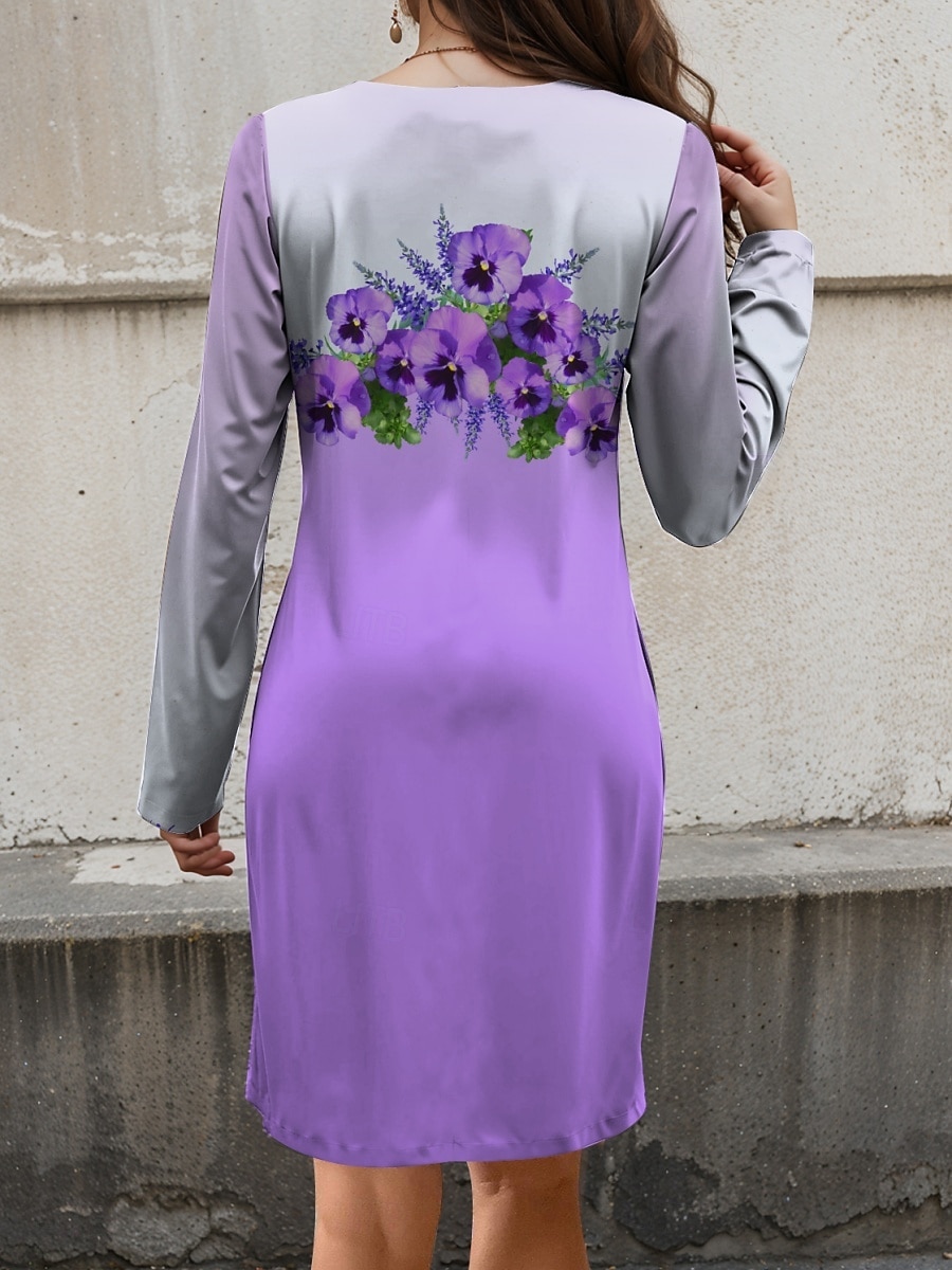 Dame Mini kjole Sweatshirt kjole Uformell kjole Vinter kjole Korsettkjole Fritid Fest Gate Avslappet Normal Blomstret Crew-hals Lilla Høst Vinter 2025 - $25.99 –P2