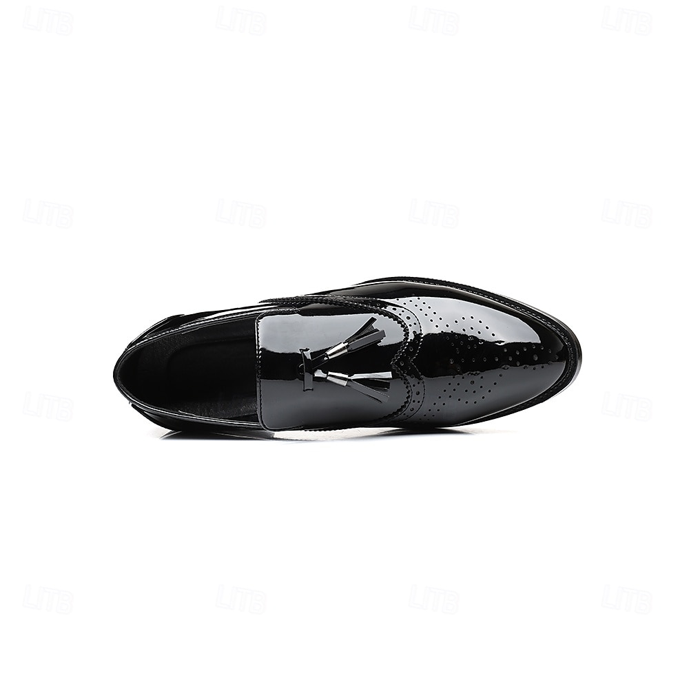 pánské černé lakované střapcové mokasíny – elegantní společenské boty s brogue detaily 2025 - $34.99 –P6
