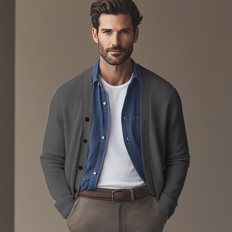 Homme Gilet Cardigan Pull court Pull en tricot A côtes Tricoter Normal Boutonner Poche Couleur unie Col V Mode Classique Usage quotidien Rendez-vous Vêtement Tenue Automne hiver Noir Blanche S M L de 2025 ? $30.99 –P4